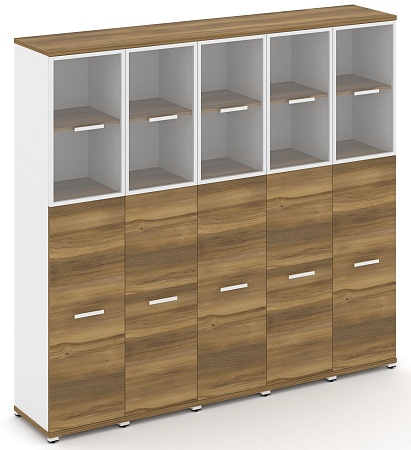 Шкаф пять узких секций, 5 ниш (5 фасадов ЛДСП, 3 ниши + 5 фасадов стекло прозрачное в раме, 2 ниши) CN.STU-555 RP B/W