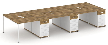 Рабочая станция на 6 мест с четыремя опорными тумбами CN.DRS-457 B/W