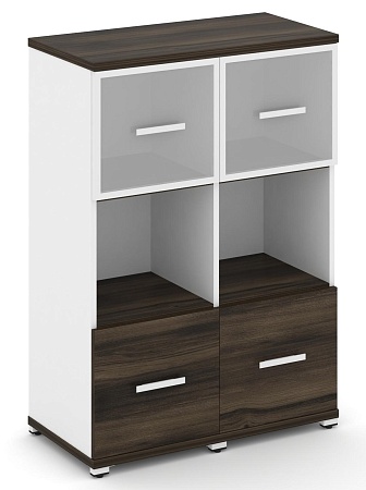 Шкаф две узкие секции, 3 ниши (2 фасада ЛДСП, 1 ниша + 2 фасада стекло белое матовое в раме, 1 ниша) CN.STU-325 RM B/W