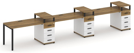 Рабочая станция на 3 места с тремя опорными тумбами CN.ORS-458 B/W