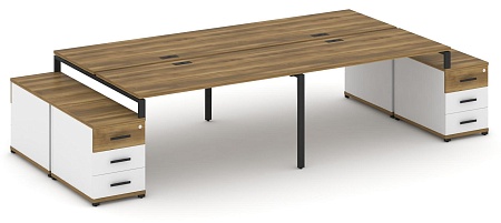 Рабочая станция на 4 места с двумя двухсторонними опорными тумбами CN.DRS-327 B/W