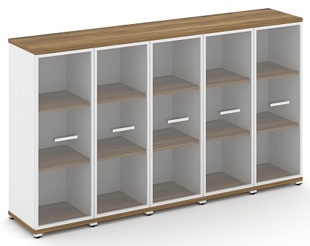 Шкаф пять узких секций, 3 ниши (5 фасадов стекло прозрачное в раме, 3 ниши) CN.STU-356 RP B/W