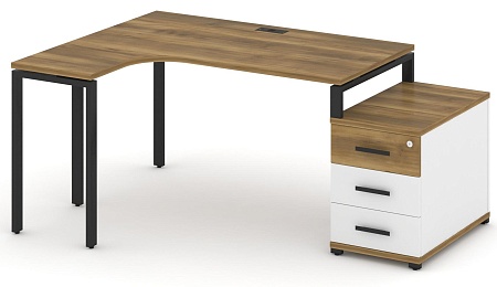 Стол эргономичный левый с опорной тумбой CN.SA-301(L) B/W