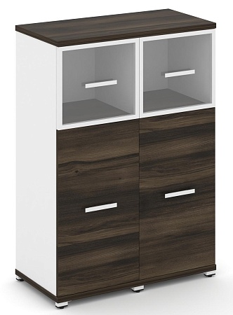 Шкаф две узкие секции, 3 ниши (2 фасада ЛДСП, 2 ниши + 2 фасада стекло прозрачное в раме,  1 ниша) CN.STU-324 RP B/W