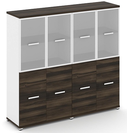 Шкаф две широкие секции, 4 ниши (4 фасада ЛДСП, 2 ниши + 4 фасада стекло белое матовое в раме, 2 ниши) CN.STS-422 RM B/W