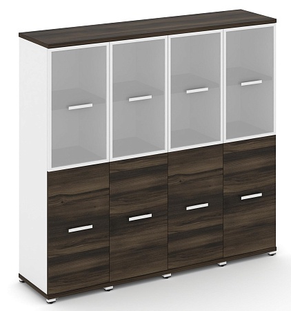 Шкаф четыре узкие секции, 4 ниши (4 фасада ЛДСП, 2 ниши + 2 фасада стекло белое матовое в раме, 2 ниши) CN.STU-442 RM B/W