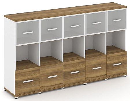 Шкаф пять узких секций, 3 ниши (5 фасадов ЛДСП, 1 ниши + 5 фасадов стекло белое матовое в раме, 1 ниша) CN.STU-355 RM B/W