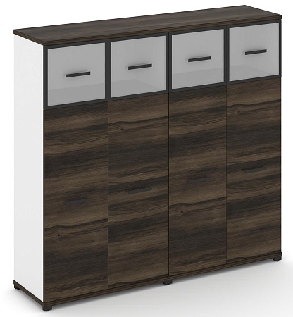 Шкаф две широкие секции, 4 ниши (4 фасада ЛДСП, 3 ниши + 4 фасада стекло стело белое матовое в раме, 1 ниша) CN.STS-424 RM B/W