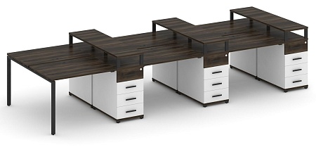 Рабочая станция на 6 мест c шестью опорными тумбами CN.DRS-473 B/W