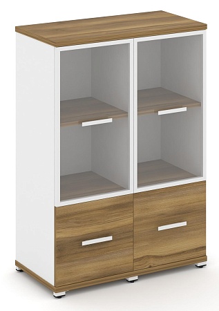 Шкаф две узкие секции, 3 ниши (2 фасада ЛДСП, 1 ниша + 2 фасада стекло прозрачное в раме, 2 ниши) CN.STU-322 RP B/W