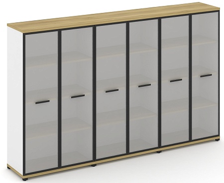 Шкаф три широкие секции, 4 ниши (6 фасадов стекло белое матовое в раме, 4 ниши) CN.STS-436 RM B/W
