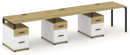 Рабочая станция на 3 места с тремя опорными тумбами CN.ORS-346 B/W