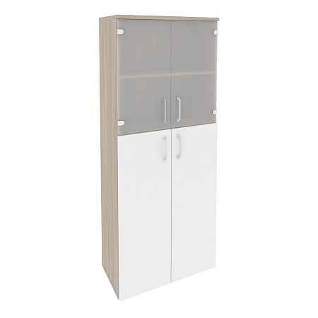 Шкаф высокий широкий (2 средних фасада ЛДСП + 2 низких фасада стекло) O.ST-1.7