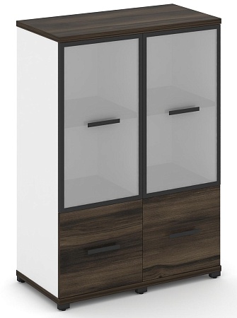 Шкаф две узкие секции, 3 ниши (2 фасада ЛДСП, 1 ниша + 2 фасада стекло белое матовое в раме, 2 ниши) CN.STU-322 RM B/W