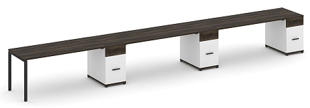 Рабочая станция на 3 места с тремя опорными тумбами CN.ORS-448 B/W