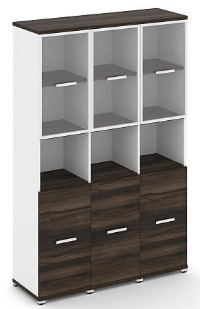 Шкаф три узкие секции, 5 ниш (3 фасада ЛДСП  на 2 ниши + 3 фасада стекло прозрачное в раме,  2 ниши) CN.STU-533 RP B/W