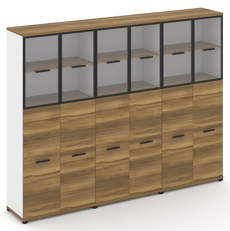 Шкаф три широкие секции, 5 ниш (6 фасадов ЛДСП, 3 ниши + 6 фасадов стекло прозрачное в раме, 2 ниши) CN.STS-535 RP B/W
