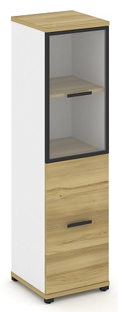 Шкаф одна узкая секция, 4 ниши (фасад ЛДСП,  2 ниши + фасад стекло прозрачное в раме,  2 ниши) CN.STU-412 RP B/W