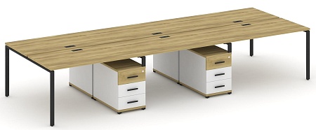 Рабочая станция на 6 мест с двумя двухсторонними опорными тумбами CN.DRS-343 B/W