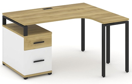 Стол эргономичный правый с опорной тумбой CN.SA-302(R) B/W