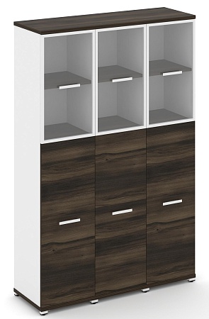 Шкаф три узкие секции, 5 ниш (3 фасада ЛДСП,  3 ниши + 3 фасада стекло прозрачное в раме, 2 ниши) CN.STU-535 RP B/W