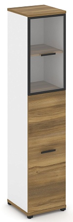 Шкаф одна узкая секция, 5 ниш ( фасад ЛДСП на 3 ниши + один фасад стекло прозрачное в раме, на 2 ниши) CN.STU-515 RP B/W