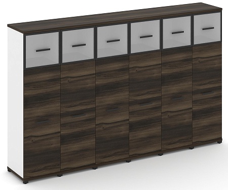 Шкаф шесть узких секций, 4 ниши (6 фасадов ЛДСП, 3 ниши + 6 фасадов стекло белое матовое в раме, 1 ниша) CN.STU-464 RM B/W