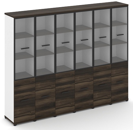 Шкаф шесть узких секций, 5 ниш (6 фасадов ЛДСП, 2 ниши + 6 фасадов стекло прозрачное в раме, 3 ниши) CN.STU-562 RP B/W