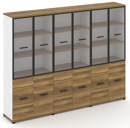 Шкаф три широкие секции, 5 ниш (6 фасадов ЛДСП, 2 ниши + 6 фасадов стекло прозрачное в раме, 3 ниши) CN.STS-532 RP B/W