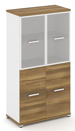 Шкаф две широкие секции, 4 ниши (2 фасада ЛДСП, 2 ниши + 2 фасада стекло белое матовое в раме, 2 ниши) CN.STS-412 RM B/W