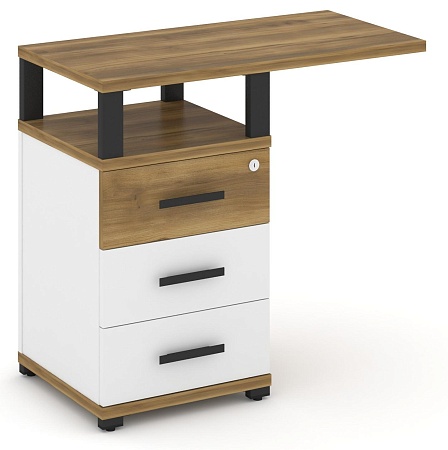 Тумба приставная узкая 3 ящика со свесом. С надставкой широкой. CN.TUS-002 B/W