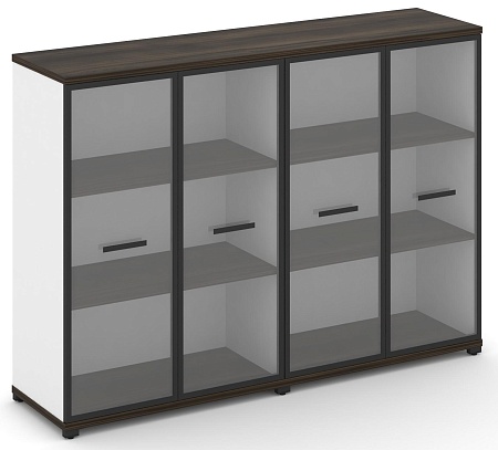 Шкаф две широкие секции, 3 ниши (4 фасада стекло прозрачное в раме, 3 ниши) CN.STS-326 RP B/W