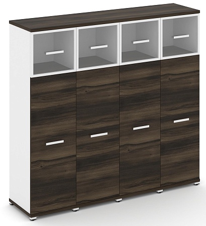 Шкаф четыре узкие секции, 4 ниши (4 фасада ЛДСП, 3 ниши + 4 фасада стекло прозрачное в раме, 1 ниша) CN.STU-444 RP B/W