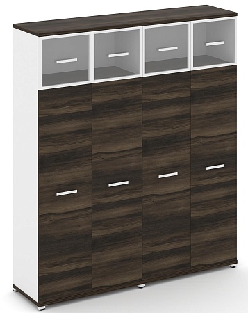 Шкаф две широкие секции, 5 ниш (4 фасада ЛДСП, 4 ниши + 4 фасада стекло прозрачное в раме, 1 ниша) CN.STS-527 RP B/W