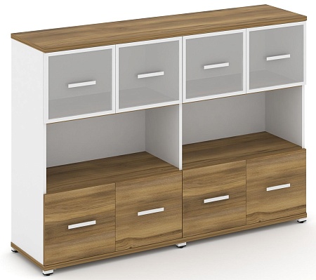 Шкаф две широкие секции, 3 ниши (4 фасада фасадов ЛДСП, 1 ниша+ 4 фасада стекло белое матовое в раме, 1 ниша) CN.STS-325 RM B/W