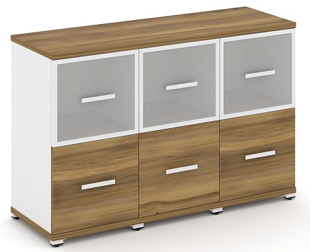 Шкаф три узкие секции, 2 ниши (3 фасада ЛДСП, 1 ниша + 3 фасада стекло белое матовое в раме, 1 ниша) CN.STU-232 RM B/W