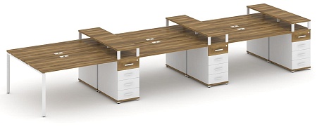 Рабочая станция на 6 мест с шестью опорными тумбами CN.DRS-475 B/W