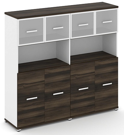 Шкаф две широкие секции, 4 ниши (4 фасада ЛДСП, 2 ниши + 4 фасада стекло белое матовое в раме, 1 ниша) CN.STS-425 RM B/W