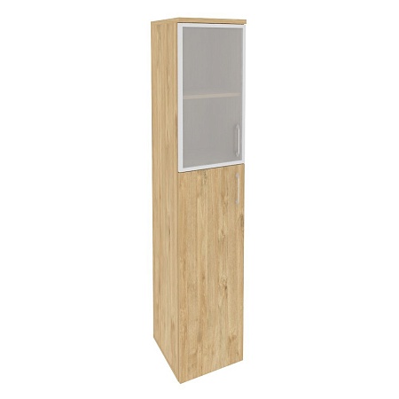 Шкаф высокий узкий левый (1 средний фасад ЛДСП + 1 низкий фасад стекло в раме) O.SU-1.7R(L)