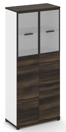 Шкаф одна широкая секция, 5 ниш (2 фасада ЛДСП, 3 ниши + 2 фасада стекло белое матовое в раме, 2 ниши) CN.STS-515 RM B/W