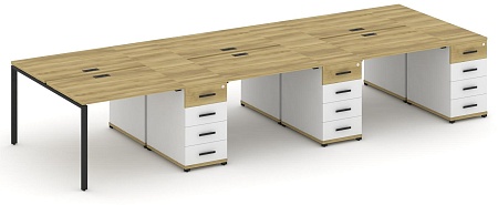 Рабочая станция на 6 мест с четыремя опорными тумбами CN.DRS-457 B/W