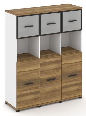 Шкаф три узкие секции, 4 ниши (3 фасада ЛДСП,  2 ниши + 3 фасада стекло белое матовое в раме, 1 ниша) CN.STU-435 RM B/W