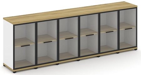 Шкаф шесть узких секций, 2 ниши (6 фасадов стекло прозрачное в раме, 2 ниши) CN.STU-263 RP B/W