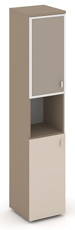 Шкаф высокий узкий левый (1 низкий фасад ЛДСП + 1 низкий фасад стекло лакобель Satin в раме) ES.SU-1.4R(L) I/U
