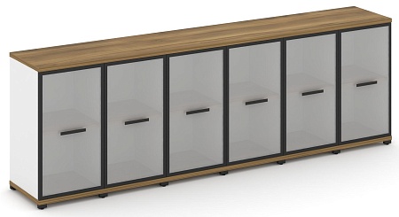 Шкаф шесть узких секций, 2 ниши (6 фасадов стекло белое матовое в раме,  2 ниши) CN.STU-263 RM B/W