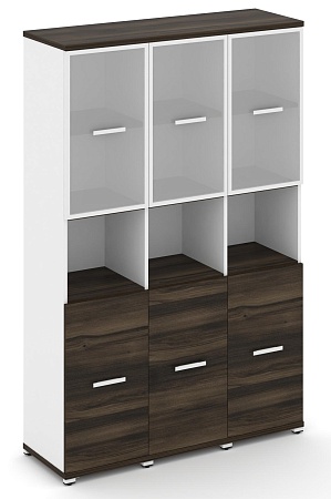 Шкаф три узкие секции, 5 ниш (3 фасада ЛДСП  2 ниши + 3 фасада стекло белое матовое в раме, 2 ниши) CN.STU-533 RM B/W