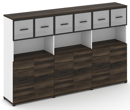 Шкаф три широкие секции, 4 ниши (6 фасадов ЛДСП, 2 ниши + 6 фасадов стекло белое матовое в раме, 1 ниша) CN.STS-435 RM B/W