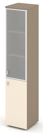 Шкаф высокий узкий правый (1 низкий фасад ЛДСП + 1 средний фасад стекло в раме сатин матовый) ES.SU-1.2R(R)