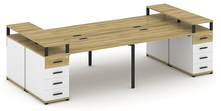 Рабочая станция на 6 мест с шестью опорными тумбами CN.DRS-442 B/W