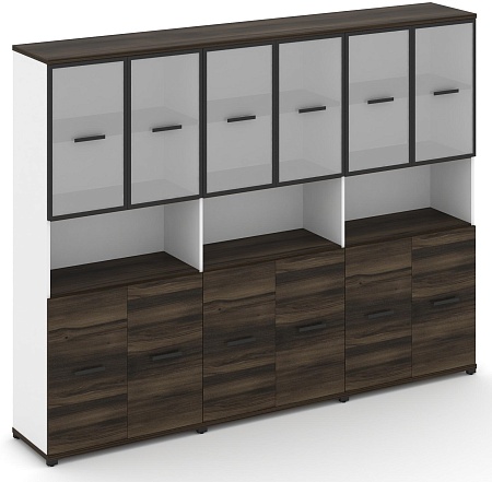 Шкаф три широкие секции, 5 ниш (6 фасадов ЛДСП, 2 ниши + 6 фасадов стекло белое матовое в раме, 2 ниши) CN.STS-533 RM B/W